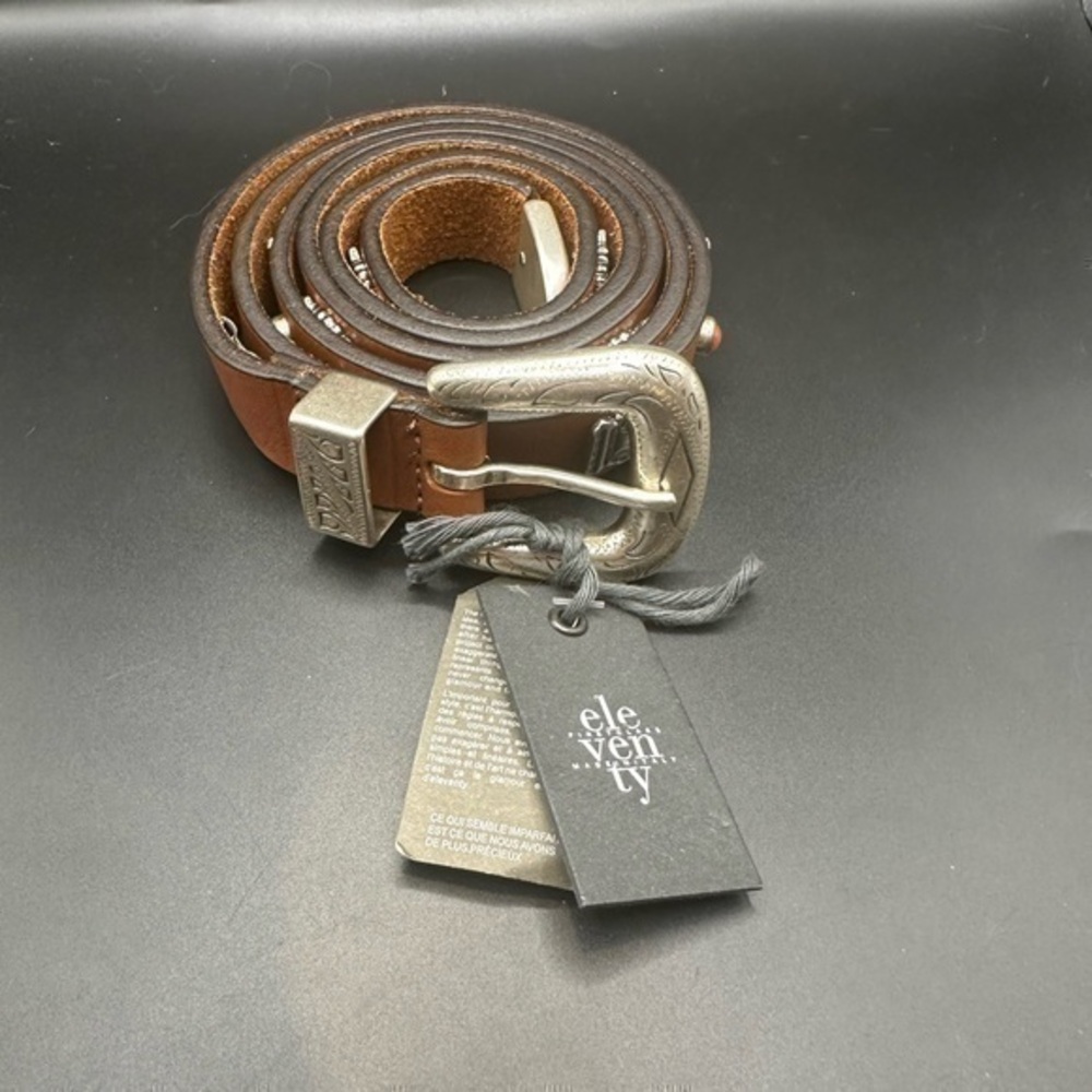 Eleventy Leather Cognac Studded Belt